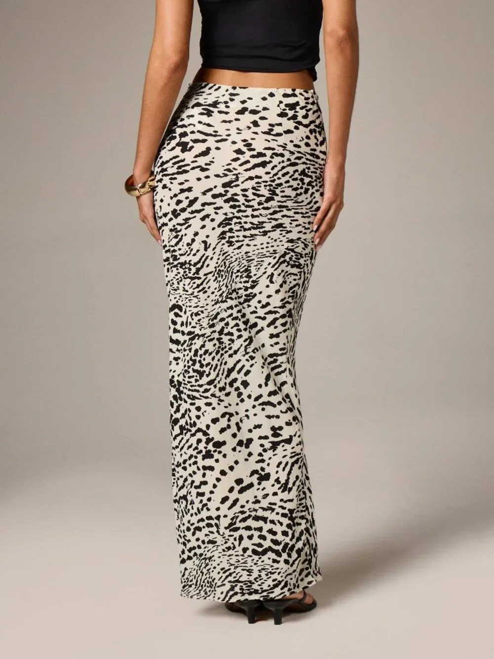 Black And White Elegant Women's Leopard Print Chiffon Maxi Skirt